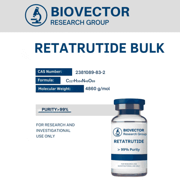 BioVector Research retatrutide peptide vial – high-purity laboratory-grade compound for authorized research use only.